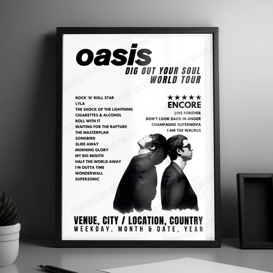 Oasis Setlist Poster - Bridlington Spa, England - July 20th, 2009