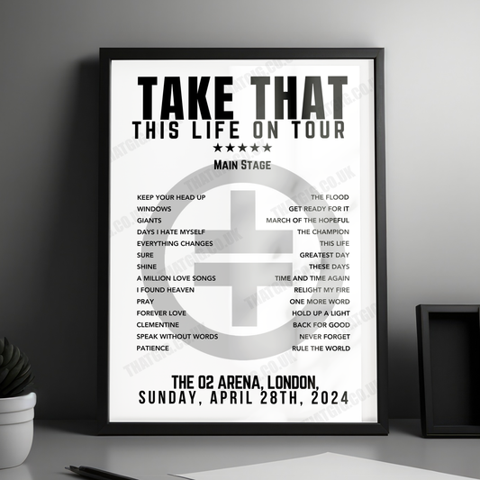 Take That Setlist Poster - The 02 Arena, London - April 28th, 2024