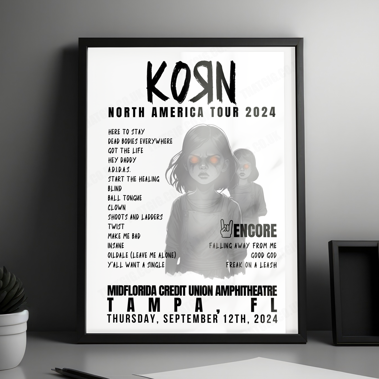 Korn Setlist Poster - MidFlorida Credit Union Amphitheatre, Tampa - September 12th, 2024