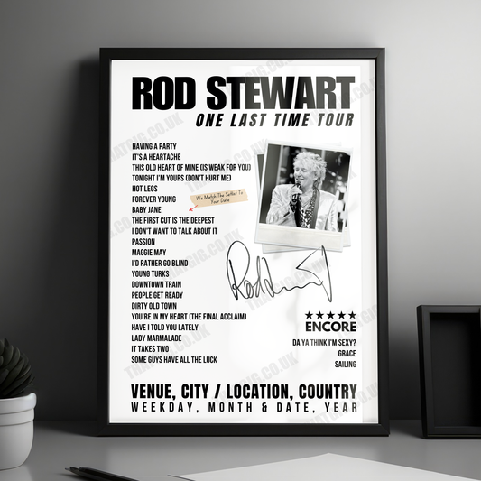 Rod Stewart Setlist Poster - FireAid Benefit Concert - January 30th, 2025