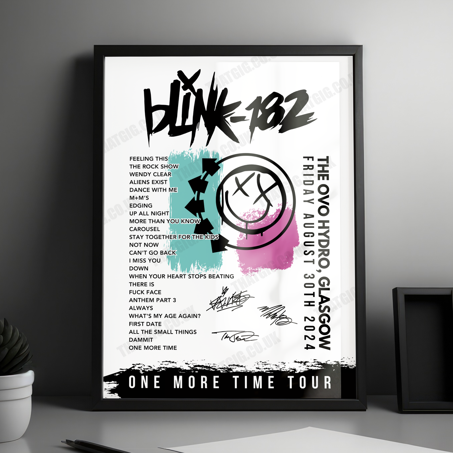 Blink-182 Setlist Poster - The OVO Hydro, Glasgow - August 30th 2024