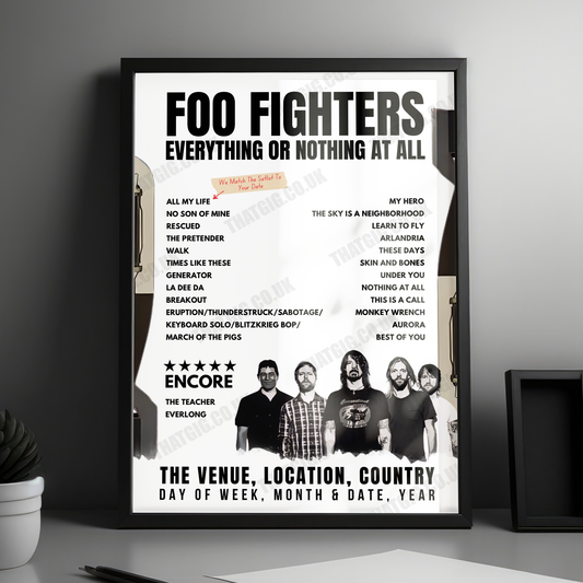 Foo Fighters Setlist Poster - Citi Field, Queens, NY, USA - July 19th, 2024