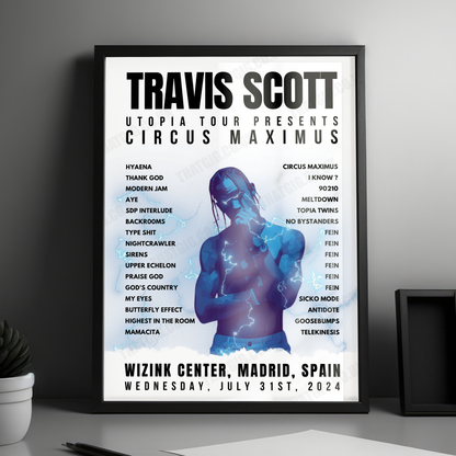 Travis Scott Setlist Poster - Wizink Center, Madrid, Spain - July 31st, 2024