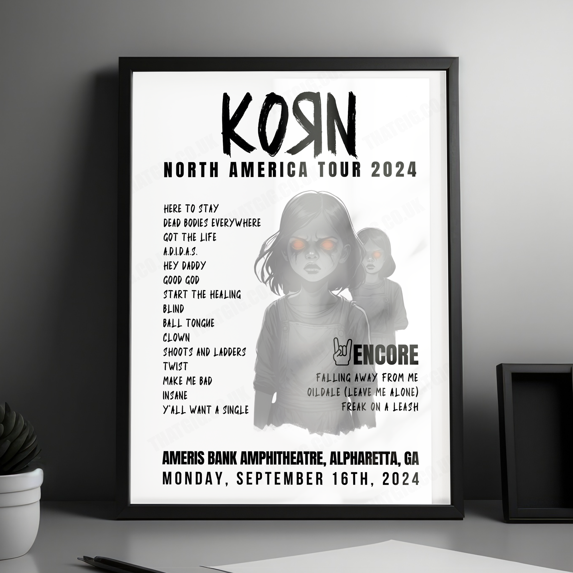 Korn Setlist Poster - Ameris Bank Amphitheatre, Alpharetta, September 16th, 2024