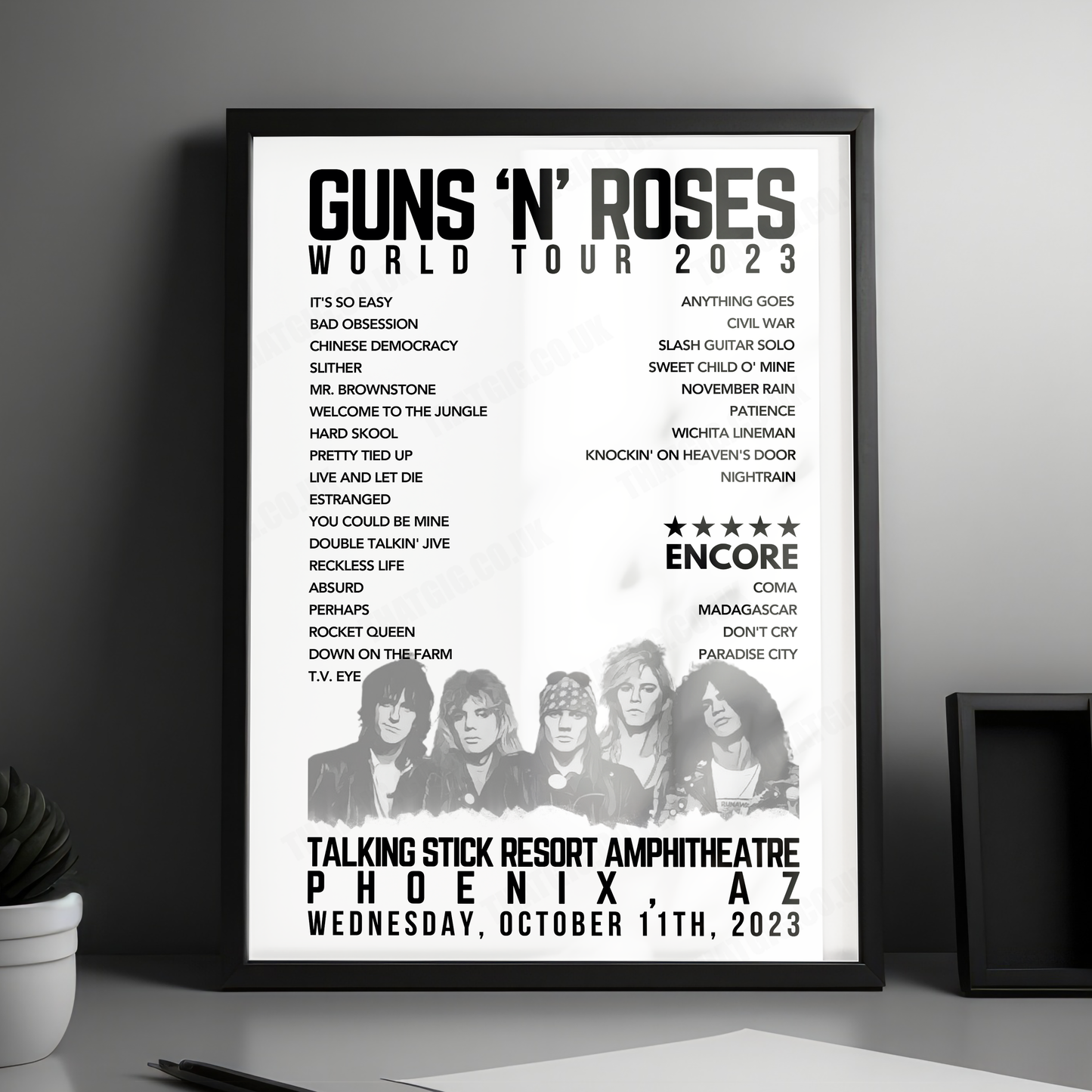 Guns N’ Roses Setlist Poster, Talking Stick Resort Amphitheatre, Phoenix - October 11th, 2023