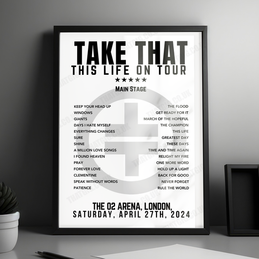 Take That Setlist Poster - The 02 Arena, London - April 27th, 2024