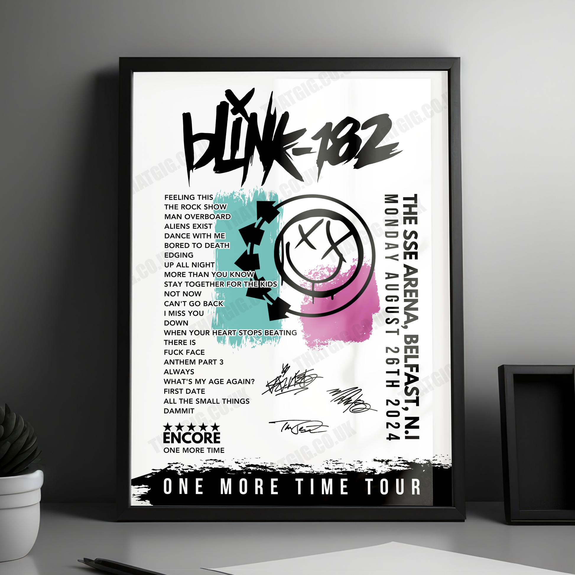 Blink-182 Setlist Poster - The SSE Arena, Belfast - August 26th 2024