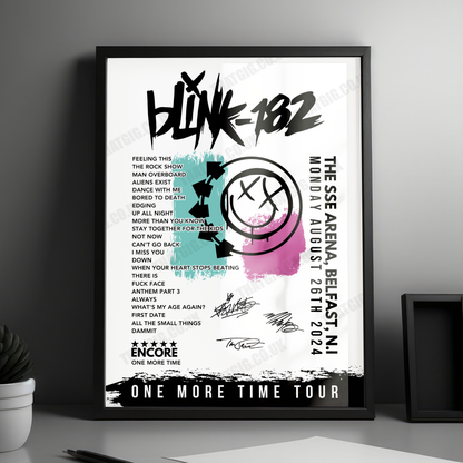 Blink-182 Setlist Poster - The SSE Arena, Belfast - August 26th 2024