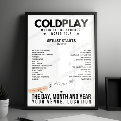 Coldplay Setlist Poster - Stockwood Park, Luton - May 26th, 2024