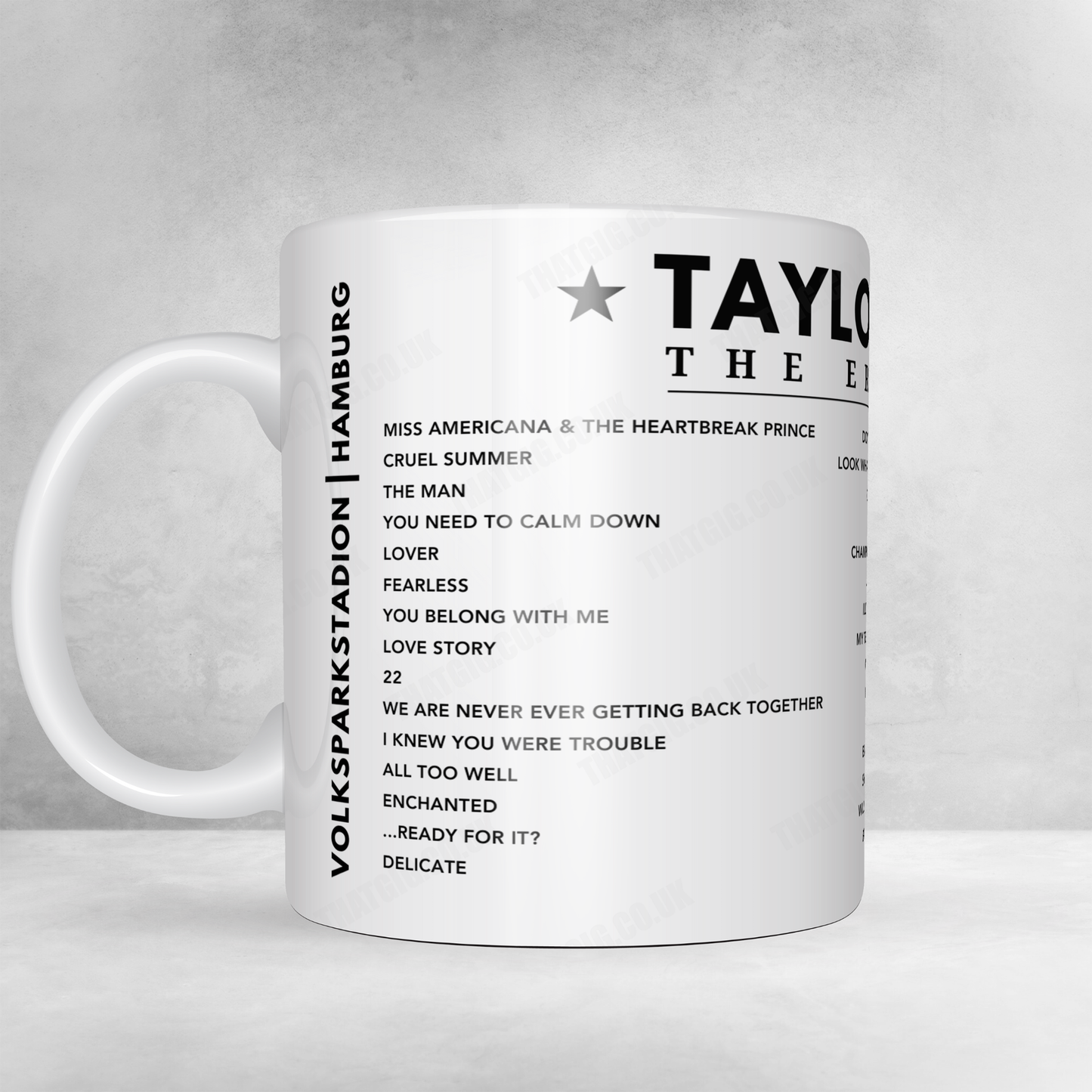 Taylor Swift Setlist Mug - Volksparkstadion, Hamburg, Germany, July 23rd 2024