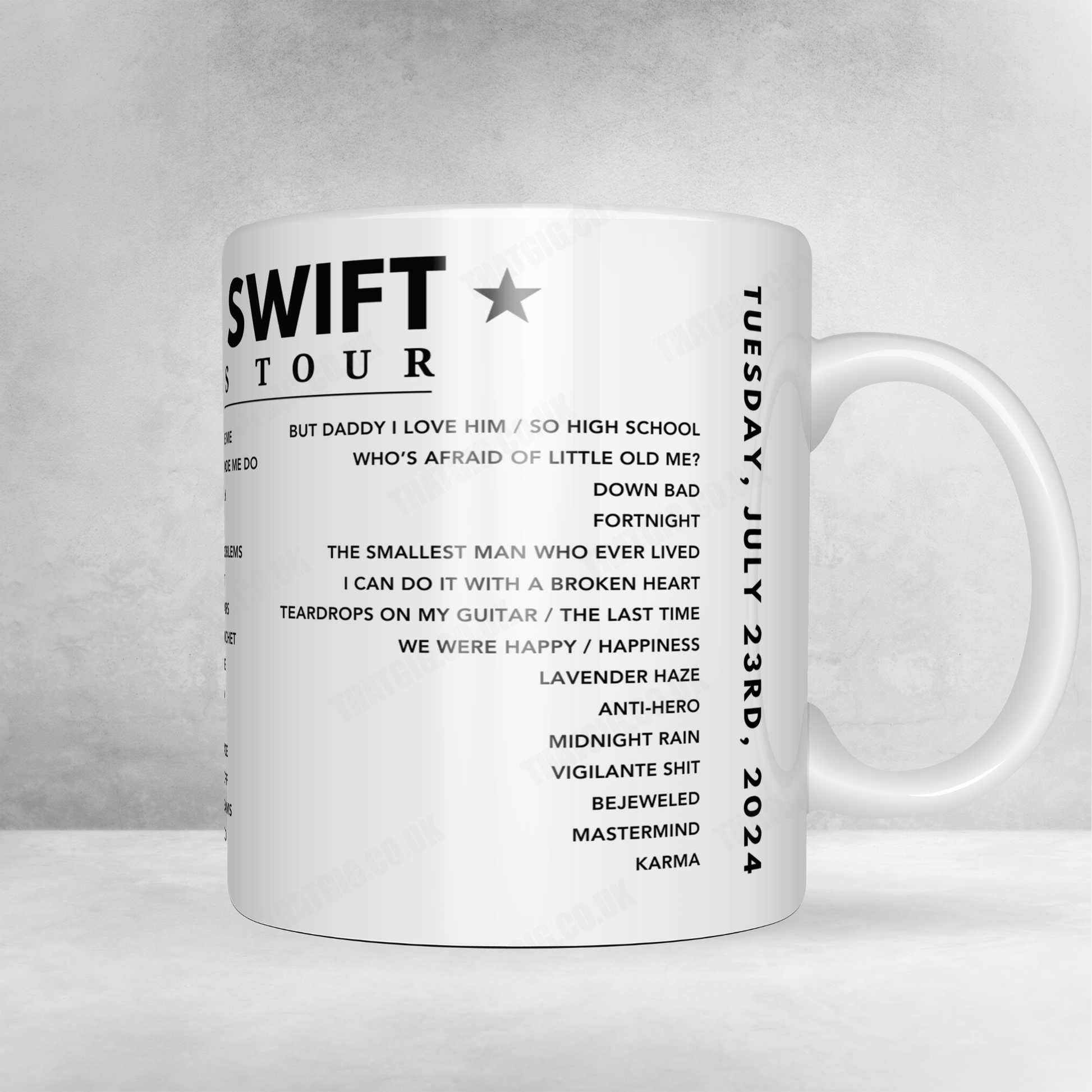 Taylor Swift Setlist Mug - Volksparkstadion, Hamburg, Germany, July 23rd 2024