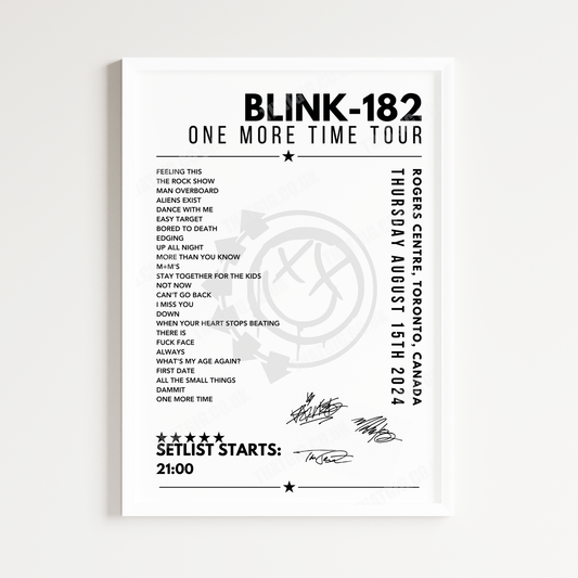 Blink-182 Setlist Poster - Rogers Centre, Toronto - August 15th, 2024