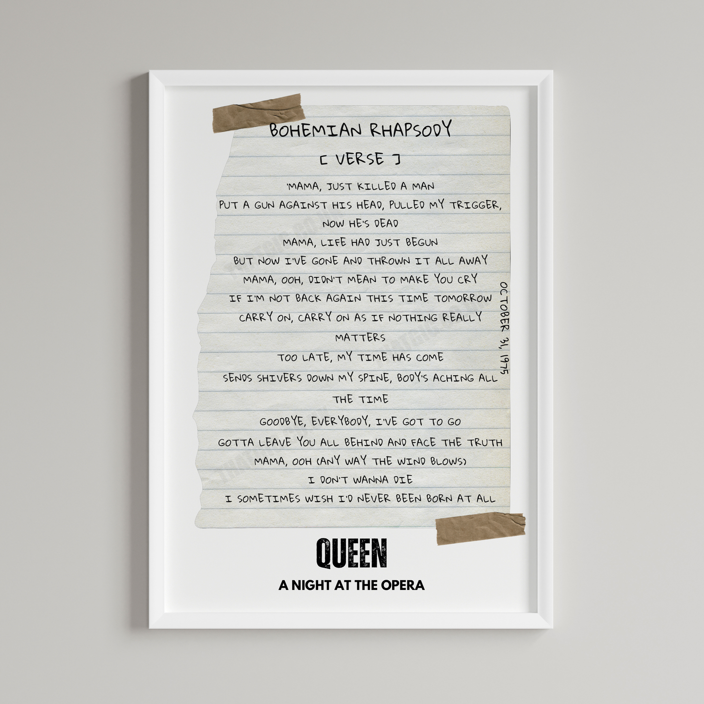 Queen "Bohemian Rhapsody" Lyric Poster