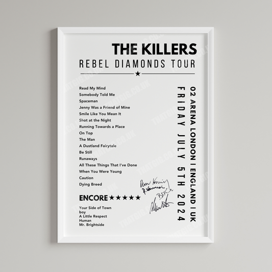 The Killers Setlist Poster - 02 Arena, London, England on July 5th, 2024