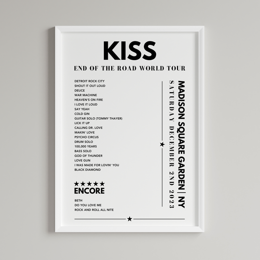 KISS Setlist Poster - Madison Square Garden, NY, December 2nd 2023