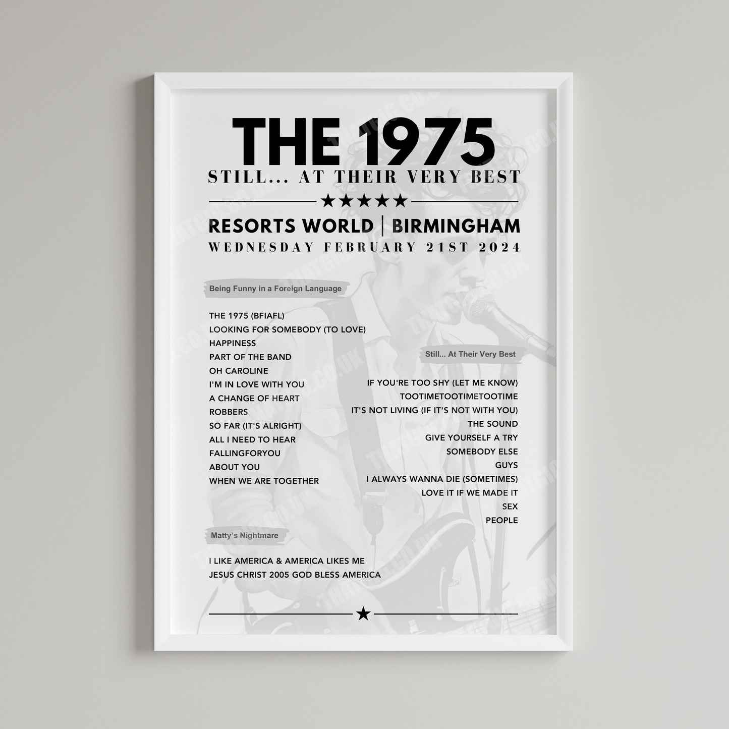 The 1975 Setlist Graphic Poster - Resorts World Arena, Birmingham February 21st, 2024