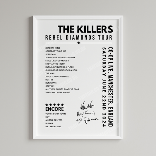 The Killers Setlist Poster - at the CO-OP Live, Manchester on June 22nd, 2024