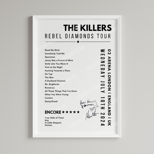 The Killers Setlist Poster - 02 Arena, London, England on July 10th, 2024