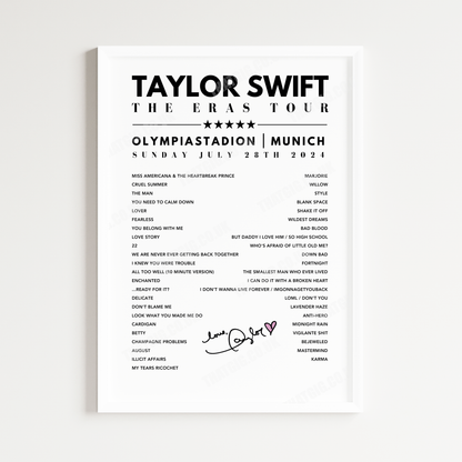 Taylor Swift Setlist Poster - Olympiastadion, Munich, 28th July 2024