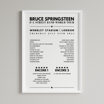 Bruce Springsteen Setlist Poster - Wembley Stadium - 25th July, 2024