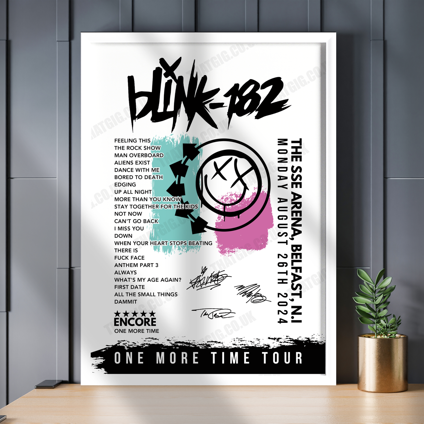 Blink-182 Setlist Poster - The SSE Arena, Belfast - August 26th 2024