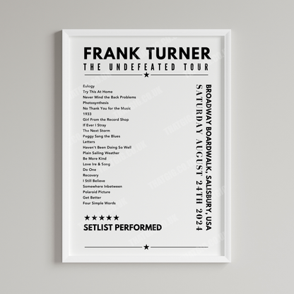 Frank Turner Setlist Poster - Broadway Boardwalk, Salisbury, MA on August 24th, 2024