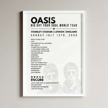 Oasis Setlist Poster - Wembley, London, 12th July 2009