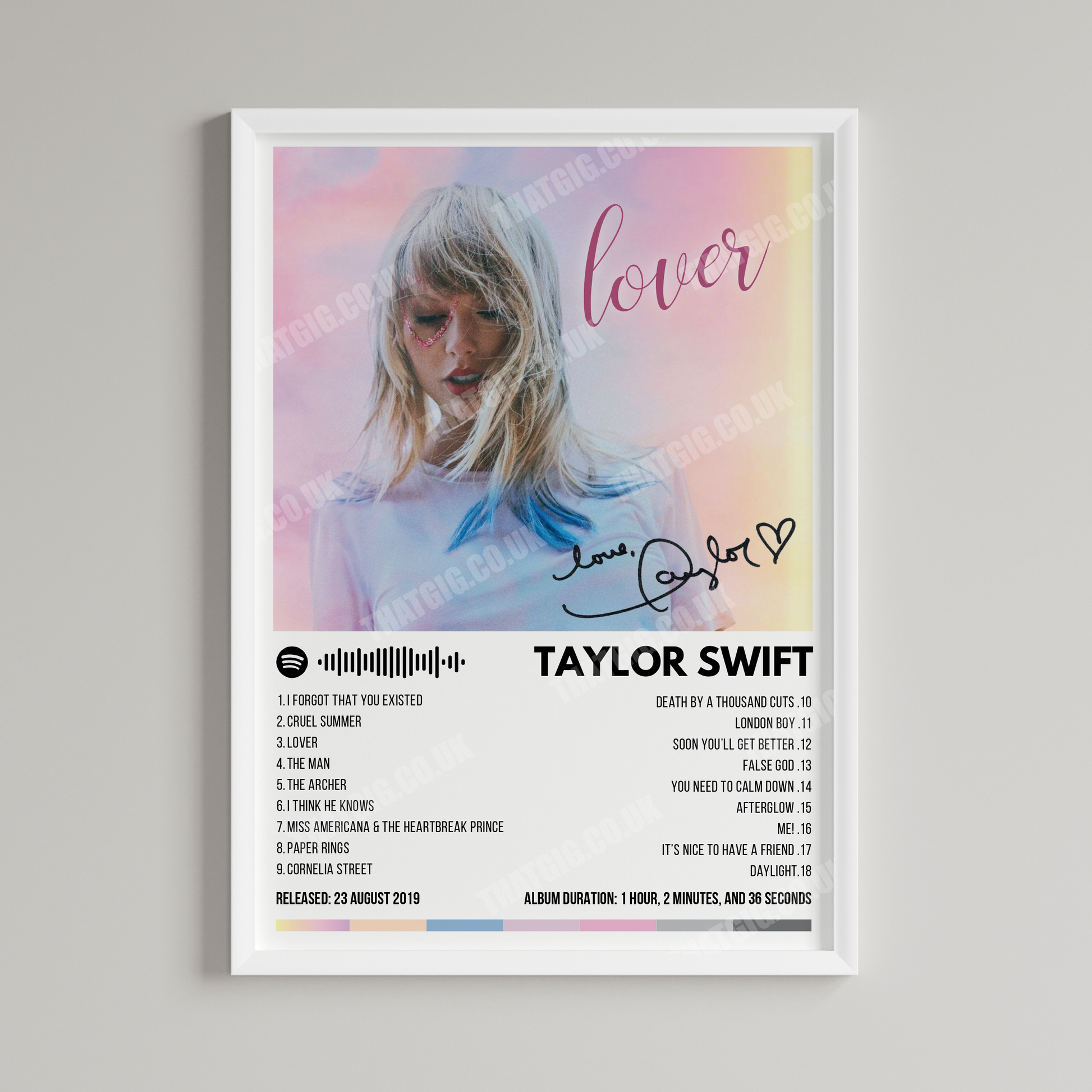 Taylor Swift "Lover" Album Cover Poster with Complete Tracklist