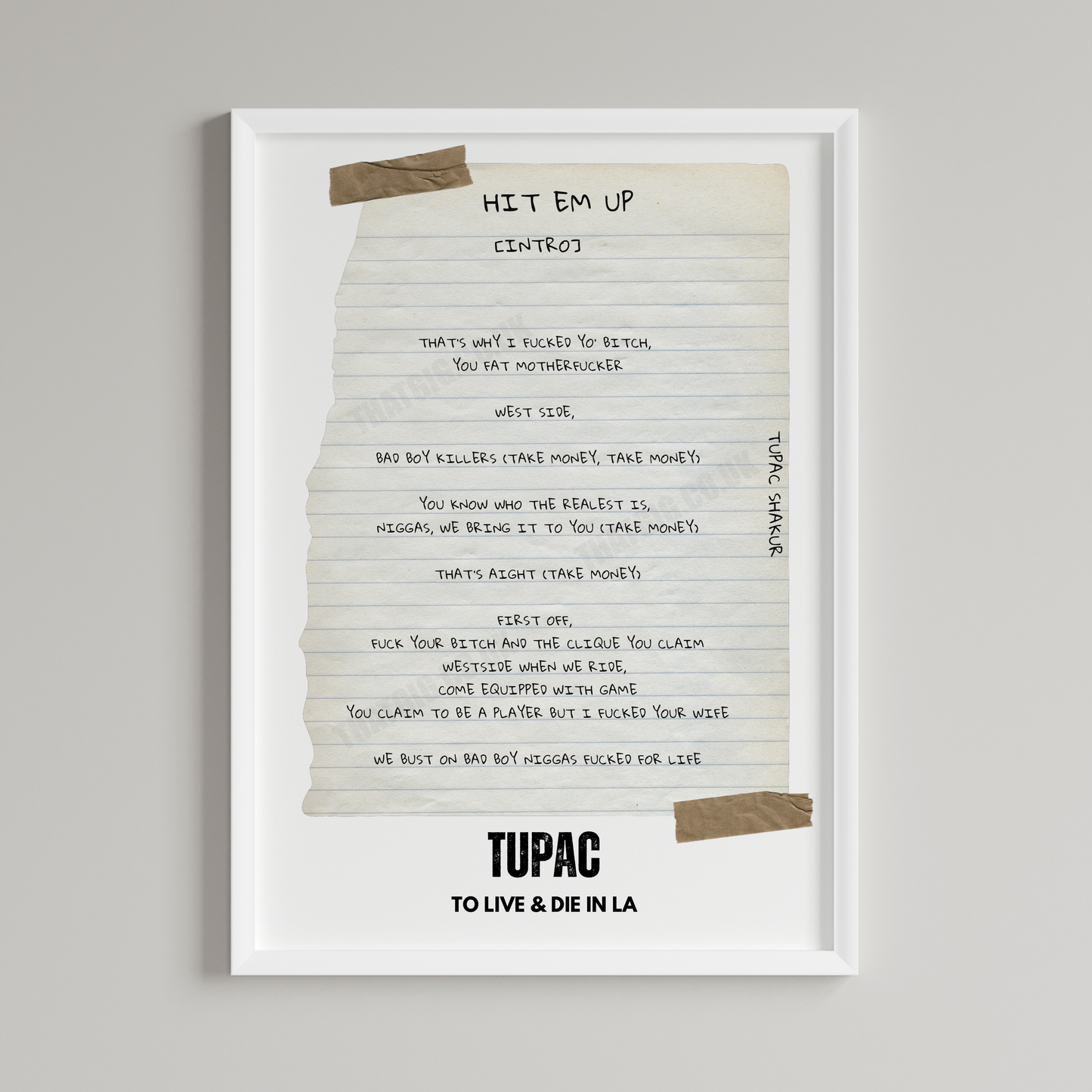 Tupac "Hit 'Em Up" Lyric Poster