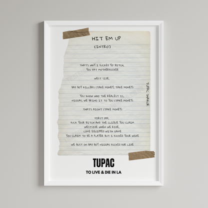 Tupac "Hit 'Em Up" Lyric Poster