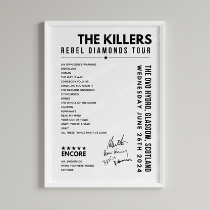 The Killers Setlist Poster - The OVO Hydro, Glasgow on June 26th, 2024