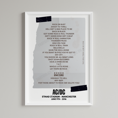 AC/DC Retro Setlist Poster - at the Etihad Stadium, Manchester, England, on June 9th, 2016