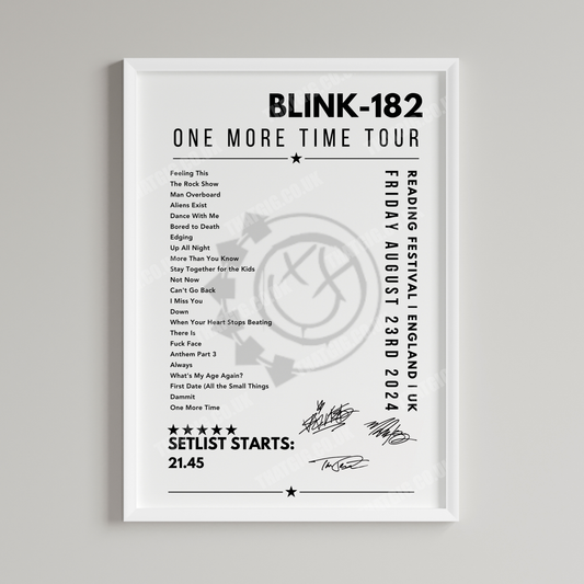 Blink-182 Setlist Poster - Reading Festival, England - 23rd August 2024