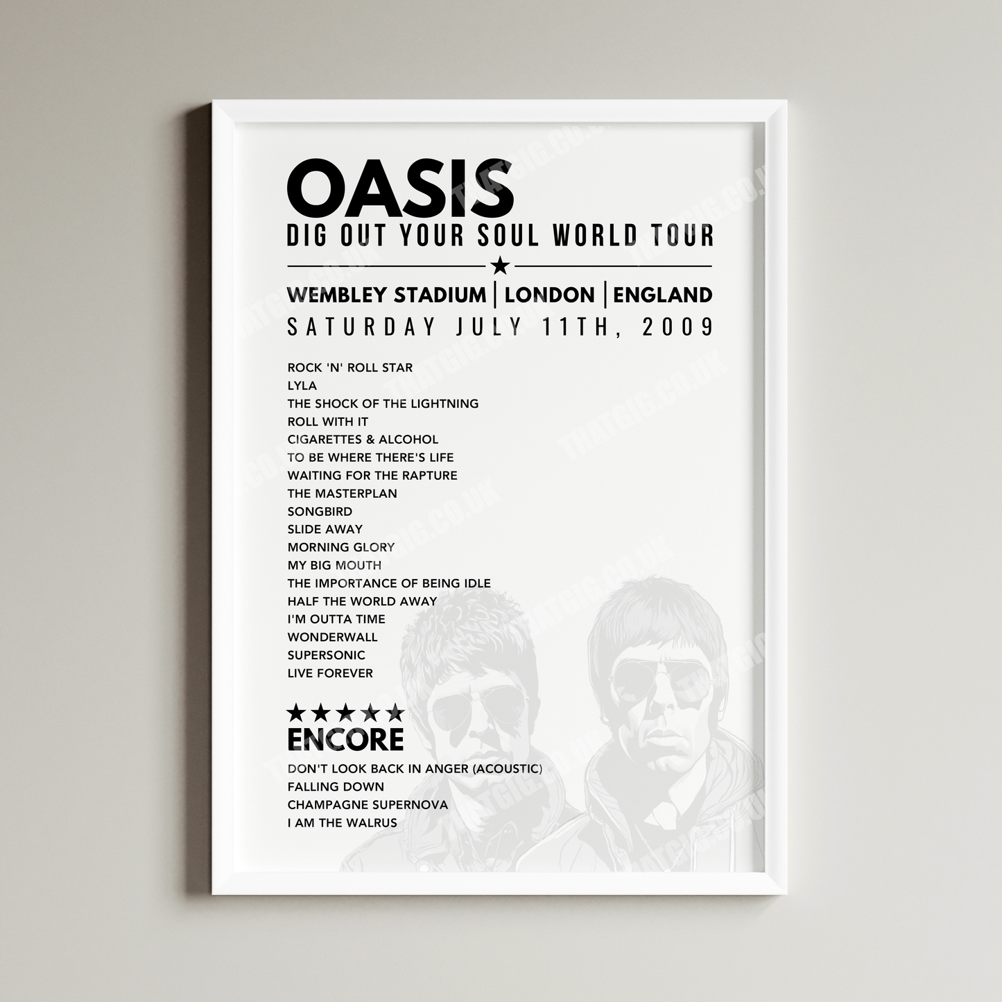 Oasis Setlist Poster - Wembley, London, 11th July 2009