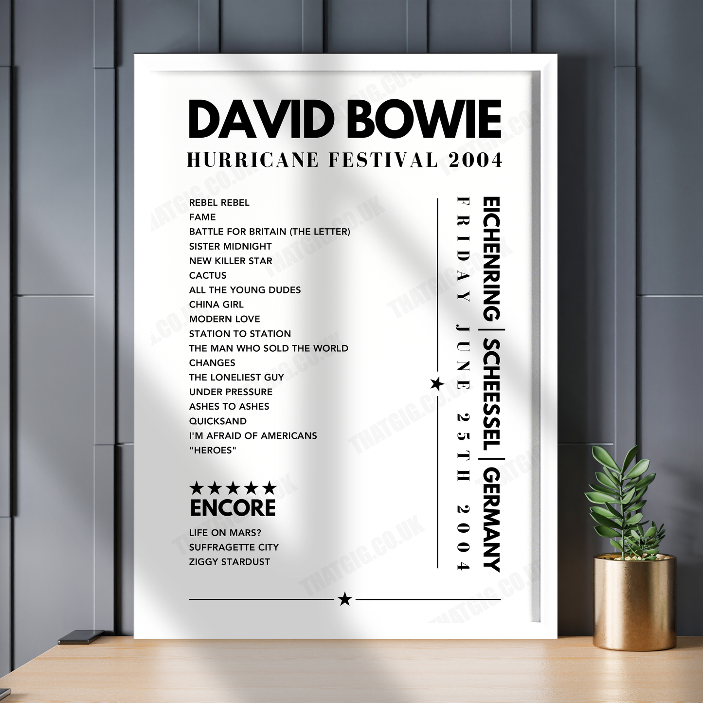 David Bowie Setlist Poster - Eichenring, Germany on June 25th 2004