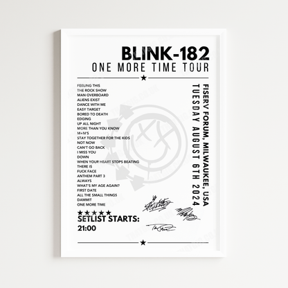 Blink-182 Setlist Poster - Fiserv Forum, Milwaukee - August 6th 2024