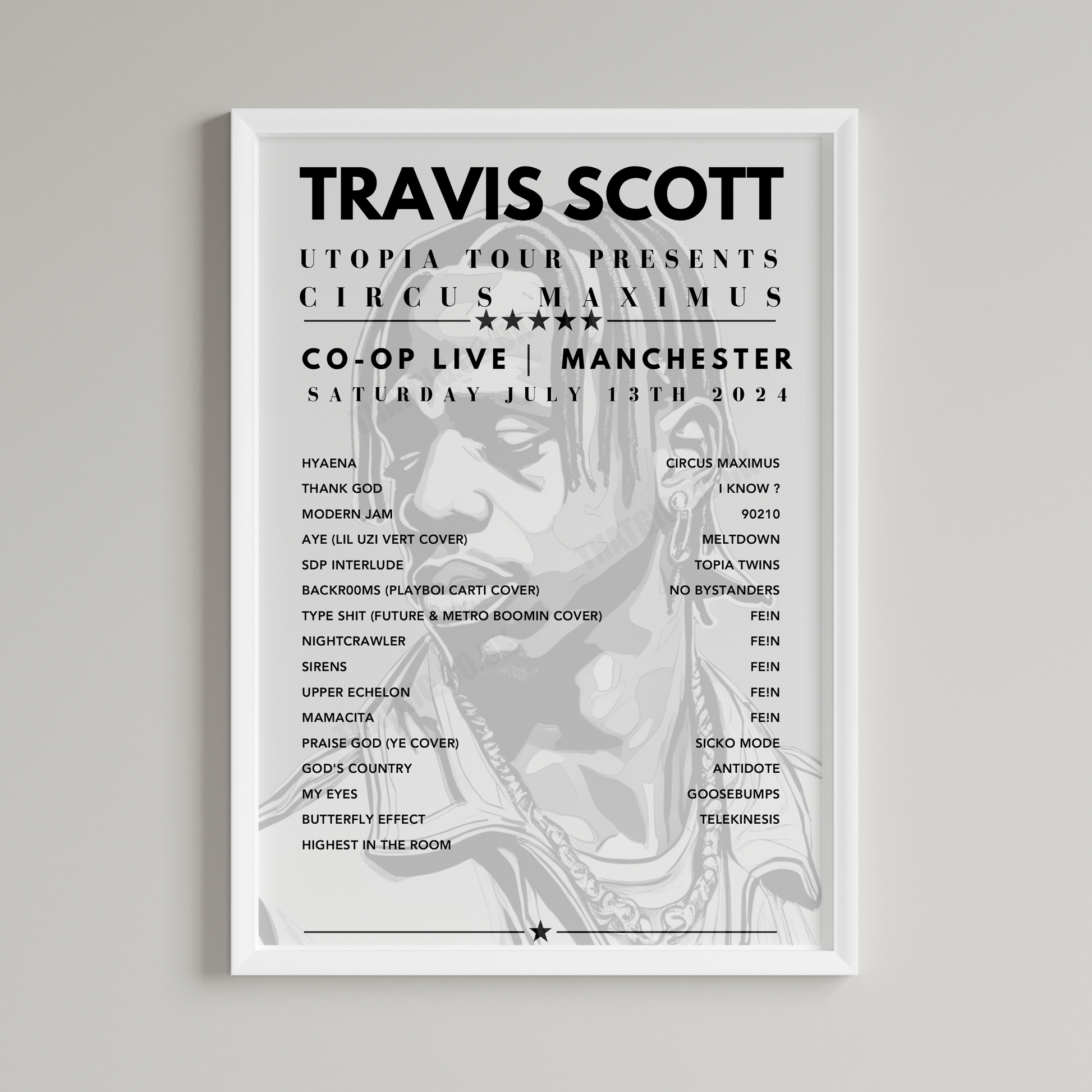 Travis Scott Limited Edition Setlist Poster - Co-op Live, Manchester on July 13th 2024