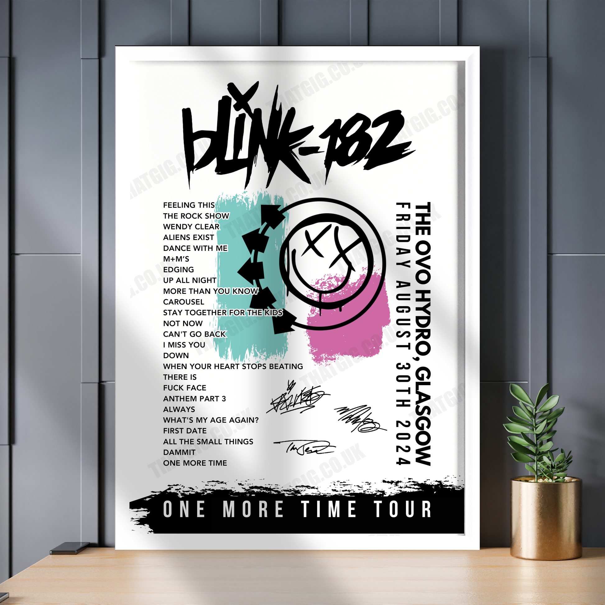 Blink-182 Setlist Poster - The OVO Hydro, Glasgow - August 30th 2024