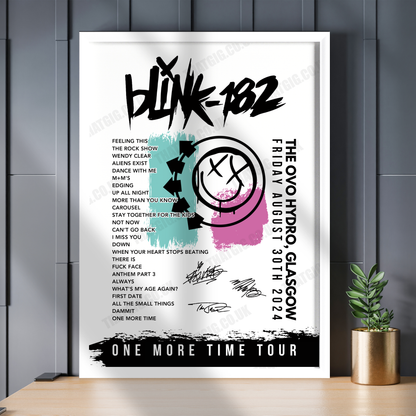 Blink-182 Setlist Poster - The OVO Hydro, Glasgow - August 30th 2024