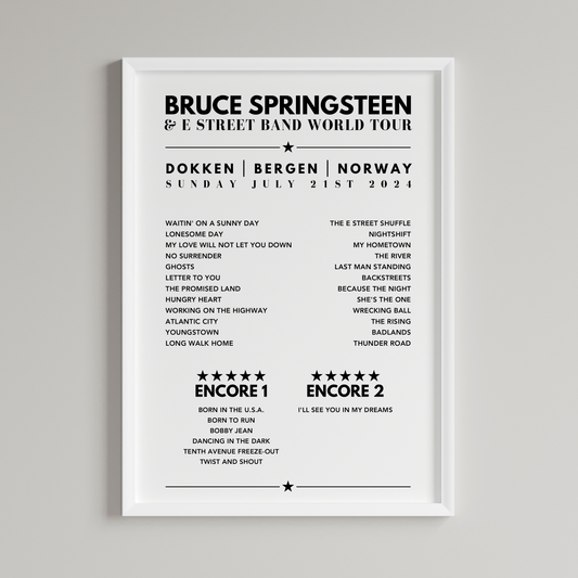 Bruce Springsteen Setlist Poster - Dokken, Bergen, Norway, July 21st, 2024