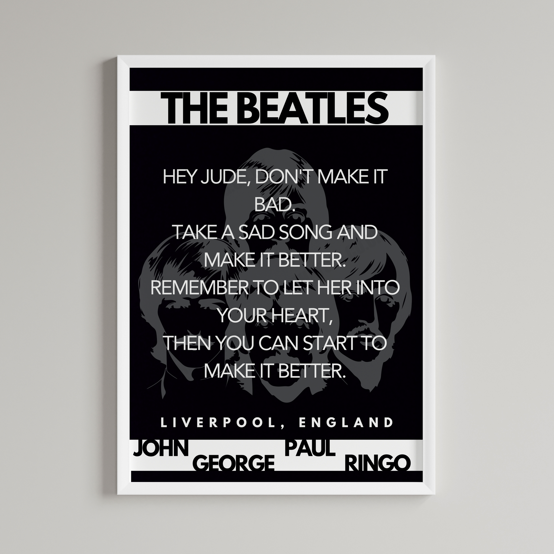 The Beatles Hey Jude - Lyric Print Poster