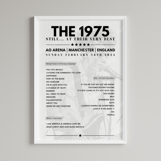 The 1975 Setlist Graphic Poster - AO Arena, Manchester, February 18th, 2024