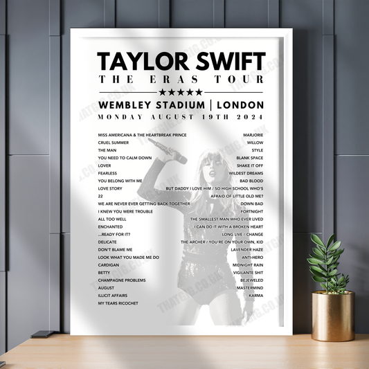 Taylor Swift Setlist Poster - Wembley, London - August 19th 2024