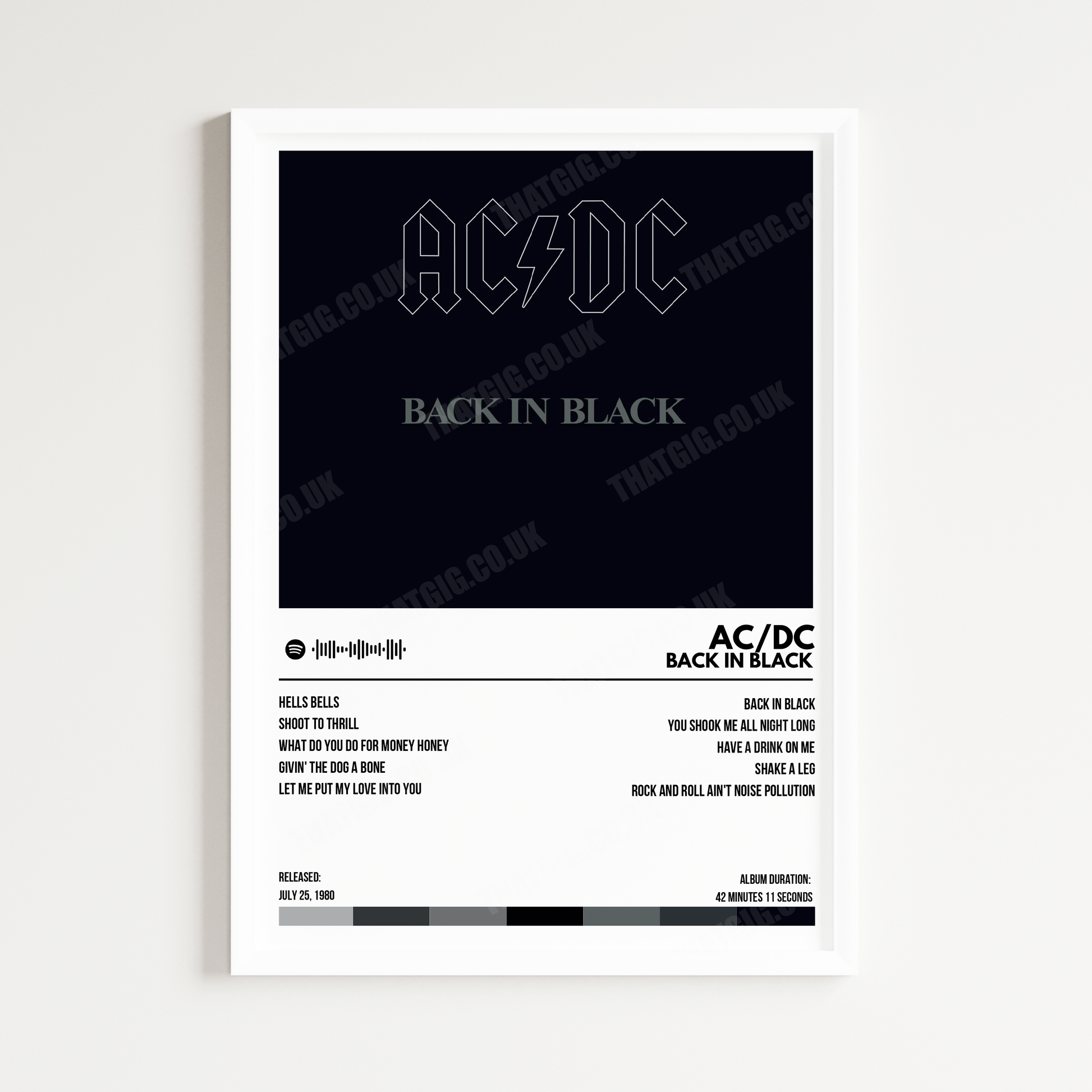 AC/DC ''Back in Black'' Album Cover Poster - with Complete Track list