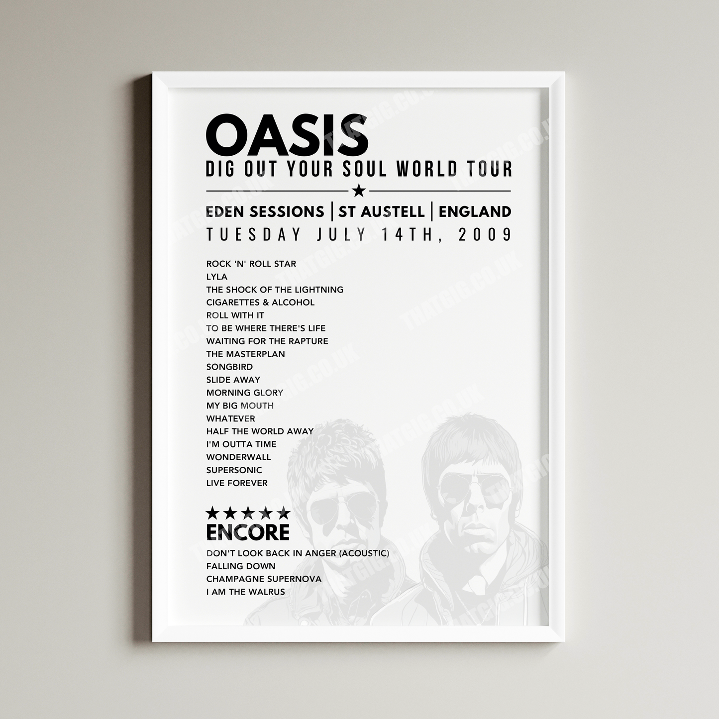 Oasis Setlist Poster - Eden Sessions, The Eden Project, St Austell, 14th July 2009