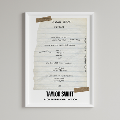 Taylor Swift "Blank Space" Lyric Poster