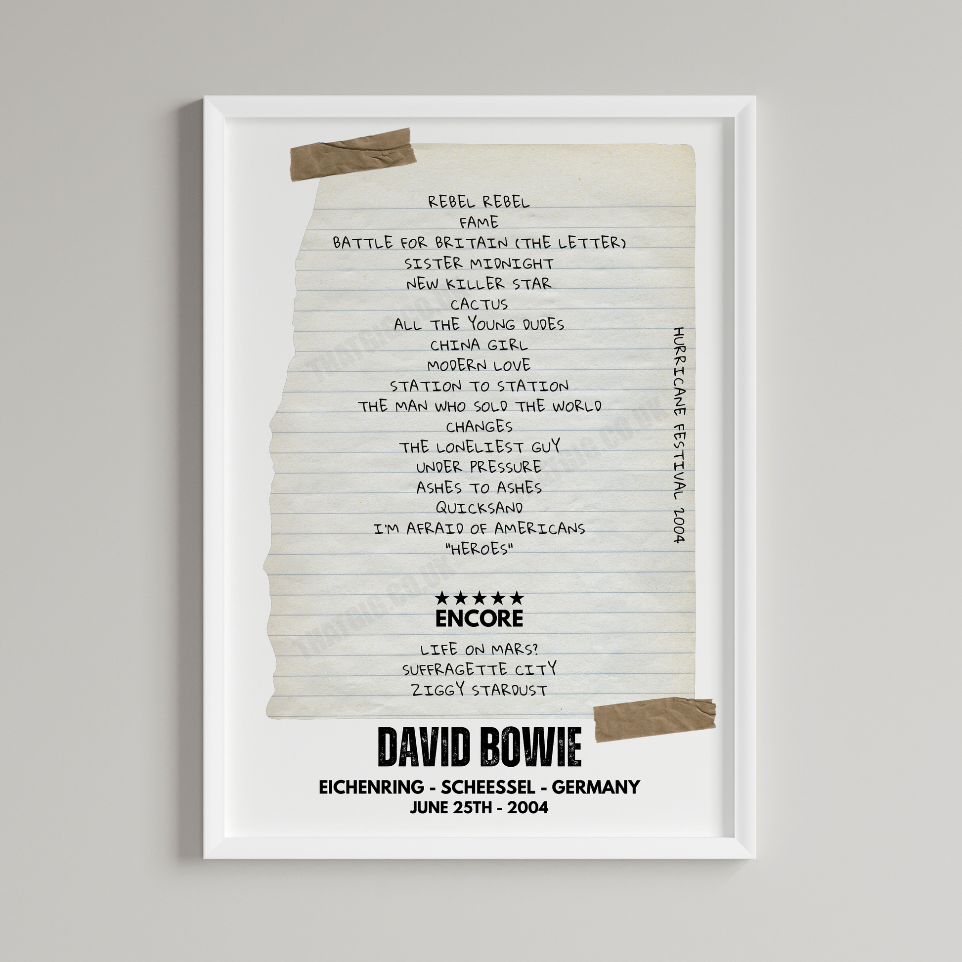 David Bowie Retro Setlist Poster - Eichenring, Germany on June 25th 2004