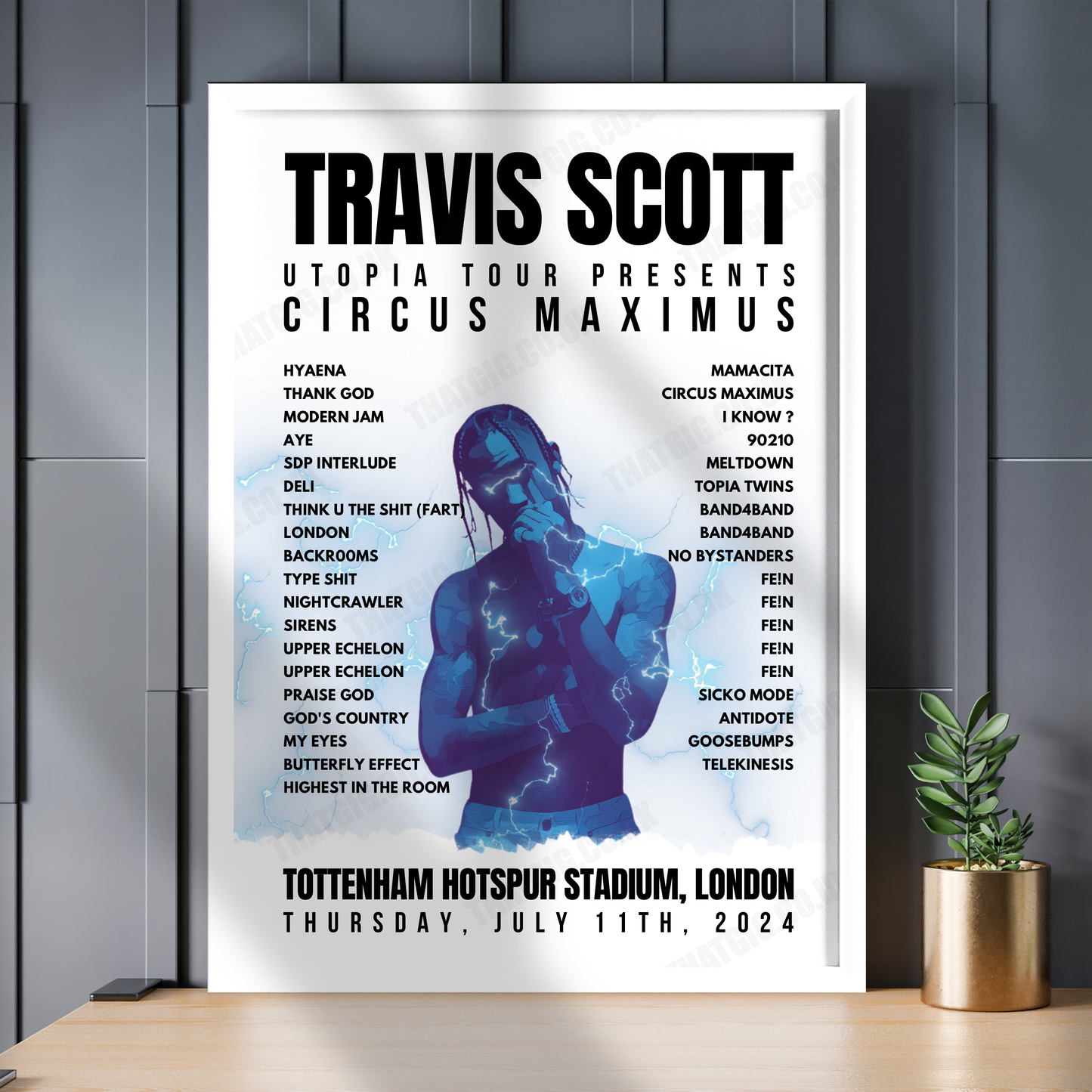 Travis Scott Setlist Poster - Tottenham Hotspur Stadium, London, July 11th 2024