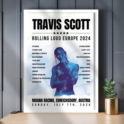 Travis Scott Setlist Poster - Rolling Loud Europe, Magna Racino, Austria - July 7th, 2024