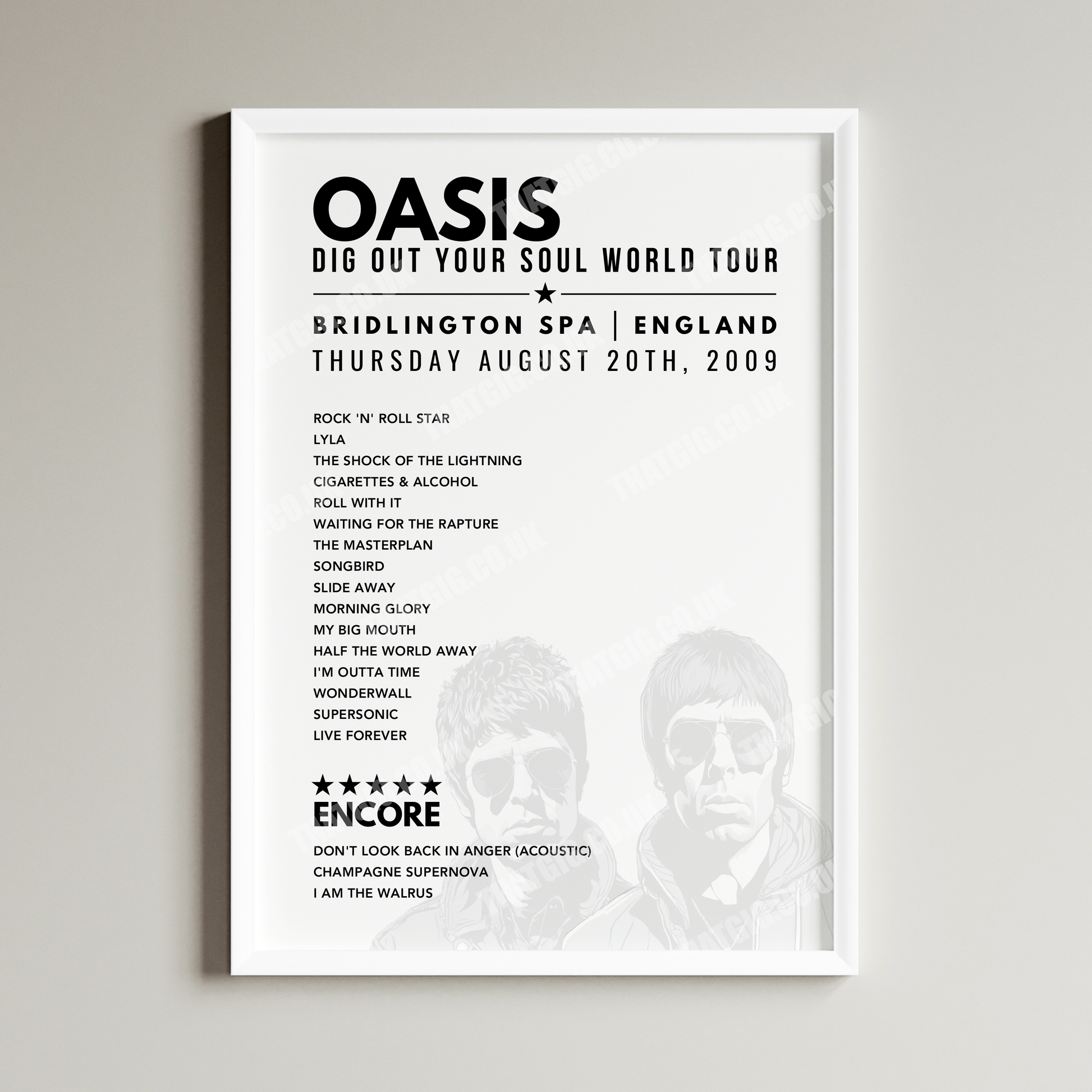 Oasis Setlist Poster - Bridlington Spa, England, 20th July 2009